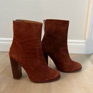 Brown suede heel booties